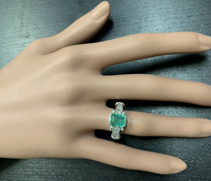 2.25ct Natural Emerald & Diamond 14k Solid White Gold Ring