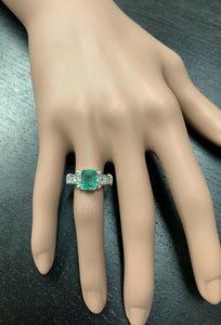 2.25ct Natural Emerald & Diamond 14k Solid White Gold Ring