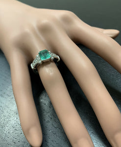 2.25ct Natural Emerald & Diamond 14k Solid White Gold Ring