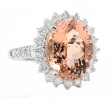 Load image into Gallery viewer, 11.10 Carats Natural Morganite and Diamond 14k Solid White Gold Ring