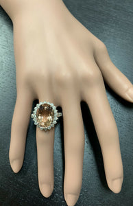11.10 Carats Natural Morganite and Diamond 14k Solid White Gold Ring