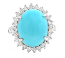 Load image into Gallery viewer, 12.30 Carats Natural Turquoise and Diamond 14k Solid White Gold Ring