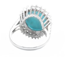 Load image into Gallery viewer, 12.30 Carats Natural Turquoise and Diamond 14k Solid White Gold Ring