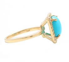 Load image into Gallery viewer, 3.60 Carats Natural Turquoise and Diamond 14k Solid Yellow Gold Ring