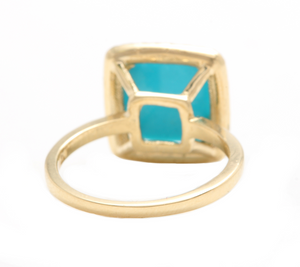 3.60 Carats Natural Turquoise and Diamond 14k Solid Yellow Gold Ring