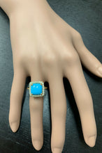 Load image into Gallery viewer, 3.60 Carats Natural Turquoise and Diamond 14k Solid Yellow Gold Ring
