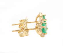 Load image into Gallery viewer, 1.00ct Natural Emerald and Diamond 14k Solid Yellow Gold Earrings