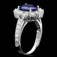 Load image into Gallery viewer, 3.90 Carats Natural Blue Sapphire and Diamond 14K Solid White Gold Ring