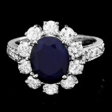 Load image into Gallery viewer, 3.90 Carats Natural Blue Sapphire and Diamond 14K Solid White Gold Ring
