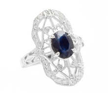 Load image into Gallery viewer, Art Deco Style 2.00ct Natural Sapphire and Diamond 14k Solid White Gold Ring