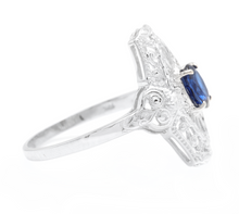 Load image into Gallery viewer, Art Deco Style Natural Sapphire and Diamond 14k Solid White Gold Ring