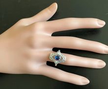 Load image into Gallery viewer, Art Deco Style Natural Sapphire and Diamond 14k Solid White Gold Ring