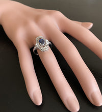 Load image into Gallery viewer, Art Deco Style Natural Sapphire and Diamond 14k Solid White Gold Ring