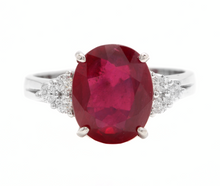 Load image into Gallery viewer, 6.60 Carats Red Ruby and Diamond 14k Solid White Gold Ring