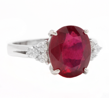 Load image into Gallery viewer, 6.60 Carats Red Ruby and Diamond 14k Solid White Gold Ring