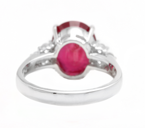 6.60 Carats Red Ruby and Diamond 14k Solid White Gold Ring