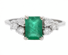 Load image into Gallery viewer, 1.30ct Natural Emerald &amp; Diamond 14k Solid White Gold Ring