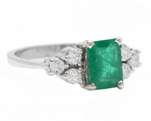 Load image into Gallery viewer, 1.30ct Natural Emerald &amp; Diamond 14k Solid White Gold Ring