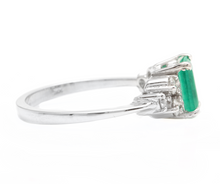 Load image into Gallery viewer, 1.30ct Natural Emerald &amp; Diamond 14k Solid White Gold Ring