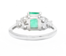 Load image into Gallery viewer, 1.30ct Natural Emerald &amp; Diamond 14k Solid White Gold Ring