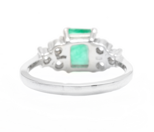 1.30ct Natural Emerald & Diamond 14k Solid White Gold Ring