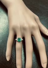 Load image into Gallery viewer, 1.30ct Natural Emerald &amp; Diamond 14k Solid White Gold Ring