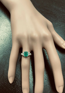 1.30ct Natural Emerald & Diamond 14k Solid White Gold Ring