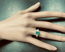 Load image into Gallery viewer, 1.30ct Natural Emerald &amp; Diamond 14k Solid White Gold Ring