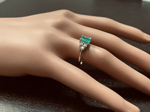 1.30ct Natural Emerald & Diamond 14k Solid White Gold Ring