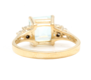 2.75 Carats Natural Aquamarine and Diamond 14k Solid Yellow Gold Ring