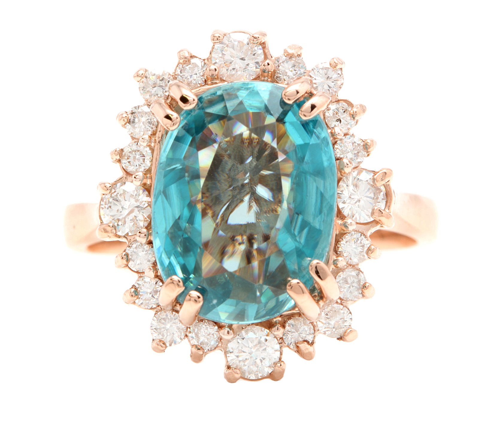 Carats Natural Blue Zircon and Diamond 14k Solid Rose Gold