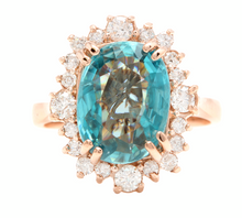 Load image into Gallery viewer, 7.80 Carats Natural Blue Zircon and Diamond 14k Solid Rose Gold Ring