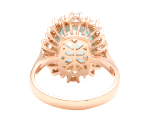 7.80 Carats Natural Blue Zircon and Diamond 14k Solid Rose Gold Ring