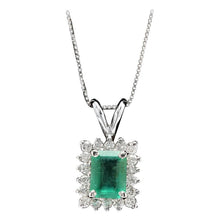 Load image into Gallery viewer, 1.50ct Natural Emerald and Diamond 14k Solid White Gold Necklace