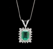 Load image into Gallery viewer, 1.50ct Natural Emerald and Diamond 14k Solid White Gold Necklace