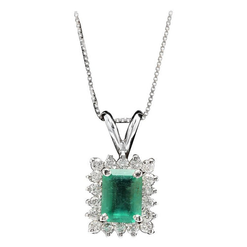 1.50ct Natural Emerald and Diamond 14k Solid White Gold Necklace