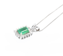 Load image into Gallery viewer, 1.50ct Natural Emerald and Diamond 14k Solid White Gold Necklace
