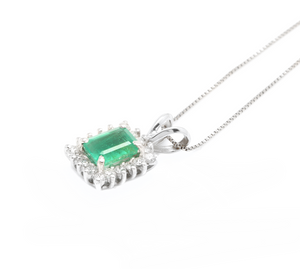 1.50ct Natural Emerald and Diamond 14k Solid White Gold Necklace
