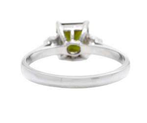 1.25 Carats Natural Green Tourmaline and Diamond 14k Solid White Gold Ring