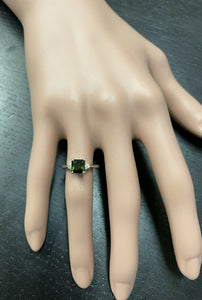 1.25 Carats Natural Green Tourmaline and Diamond 14k Solid White Gold Ring