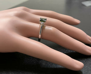 1.25 Carats Natural Green Tourmaline and Diamond 14k Solid White Gold Ring