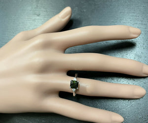 1.25 Carats Natural Green Tourmaline and Diamond 14k Solid White Gold Ring