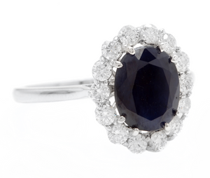 3.60 Carats Natural Sapphire and Diamond 14k Solid White Gold Ring