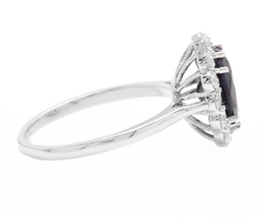 3.60 Carats Natural Sapphire and Diamond 14k Solid White Gold Ring