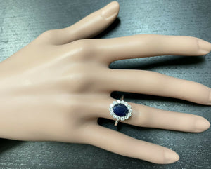 3.60 Carats Natural Sapphire and Diamond 14k Solid White Gold Ring