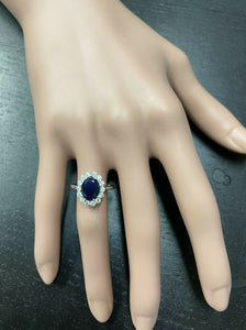 3.60 Carats Natural Sapphire and Diamond 14k Solid White Gold Ring
