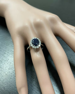 3.60 Carats Natural Sapphire and Diamond 14k Solid White Gold Ring