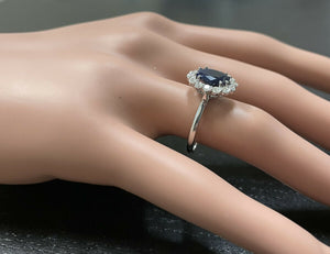 3.60 Carats Natural Sapphire and Diamond 14k Solid White Gold Ring