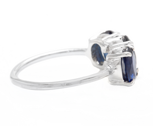 2.66 Carats Natural Sapphire and Diamond 14k Solid White Gold Ring