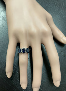 2.66 Carats Natural Sapphire and Diamond 14k Solid White Gold Ring